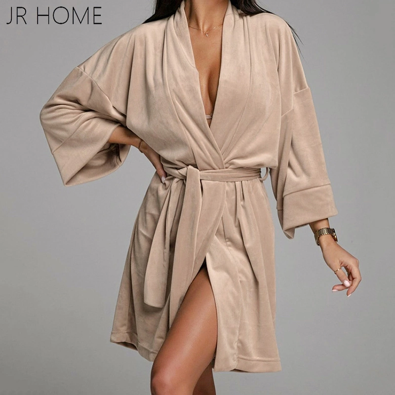 Sleepwear Solid Women Robes Velvet Kimono Robe